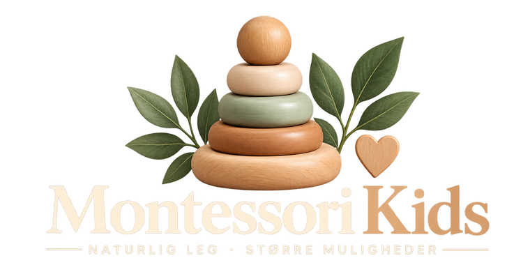 Montessori Kids footerlogo med cremefarvet tekst og transparent baggrund